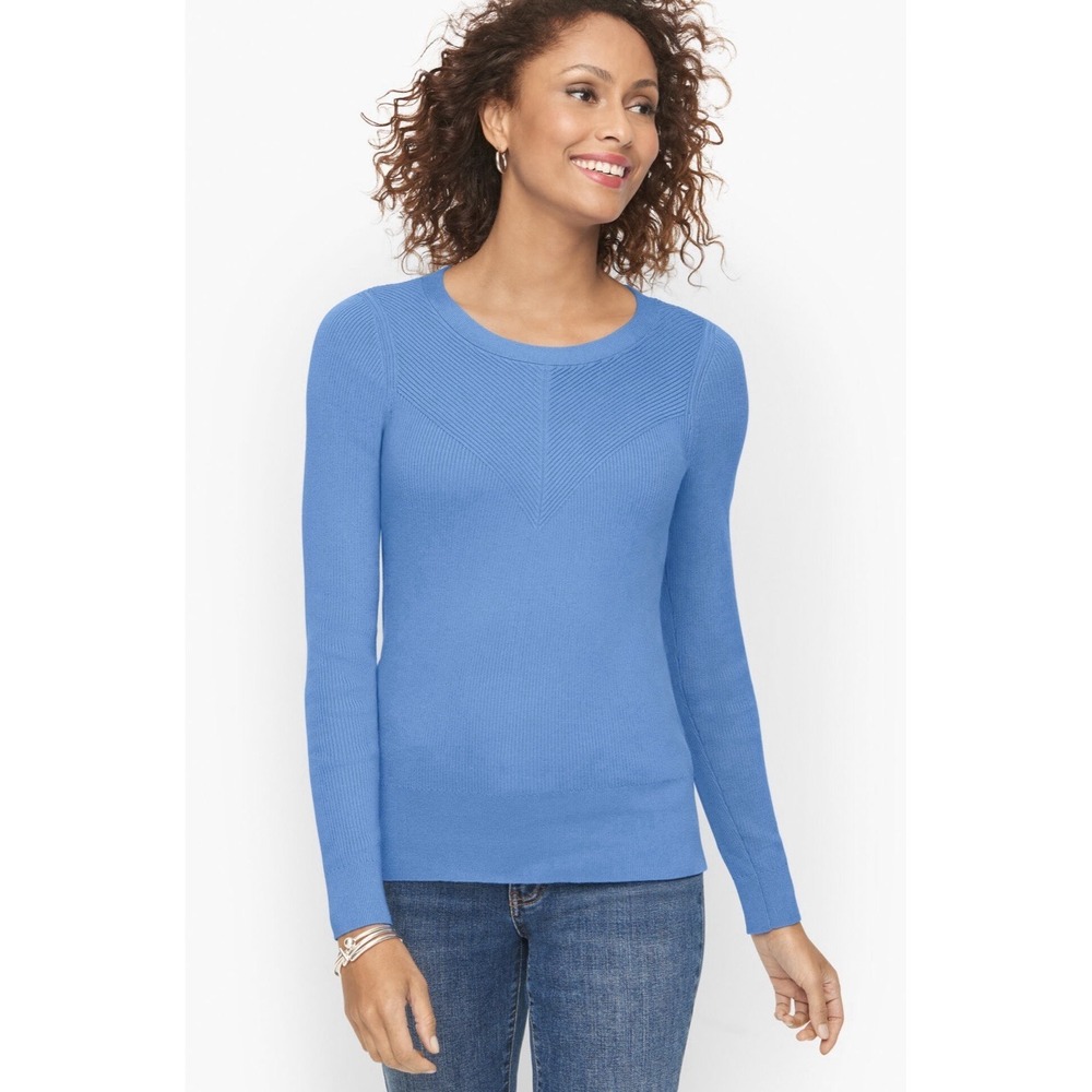 Talbots Women's Blue Rib Trim Pullover Crewneck Sweater Size Small
